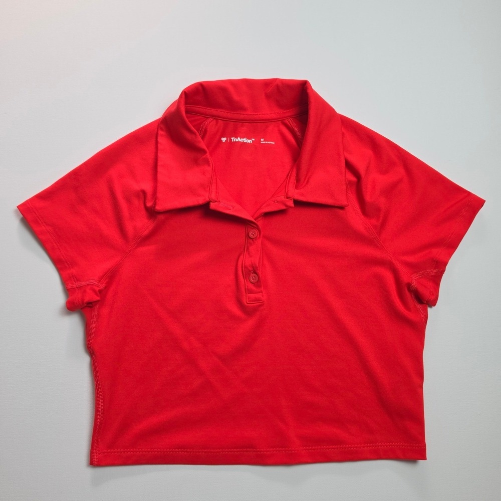 TnAction Aritzia Solid Red Short Sleeve Cropped Athletic Polo Shirt Size Medium